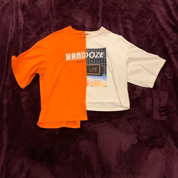 SHEIN split color shirt- white and orange - Picture 1 of 5